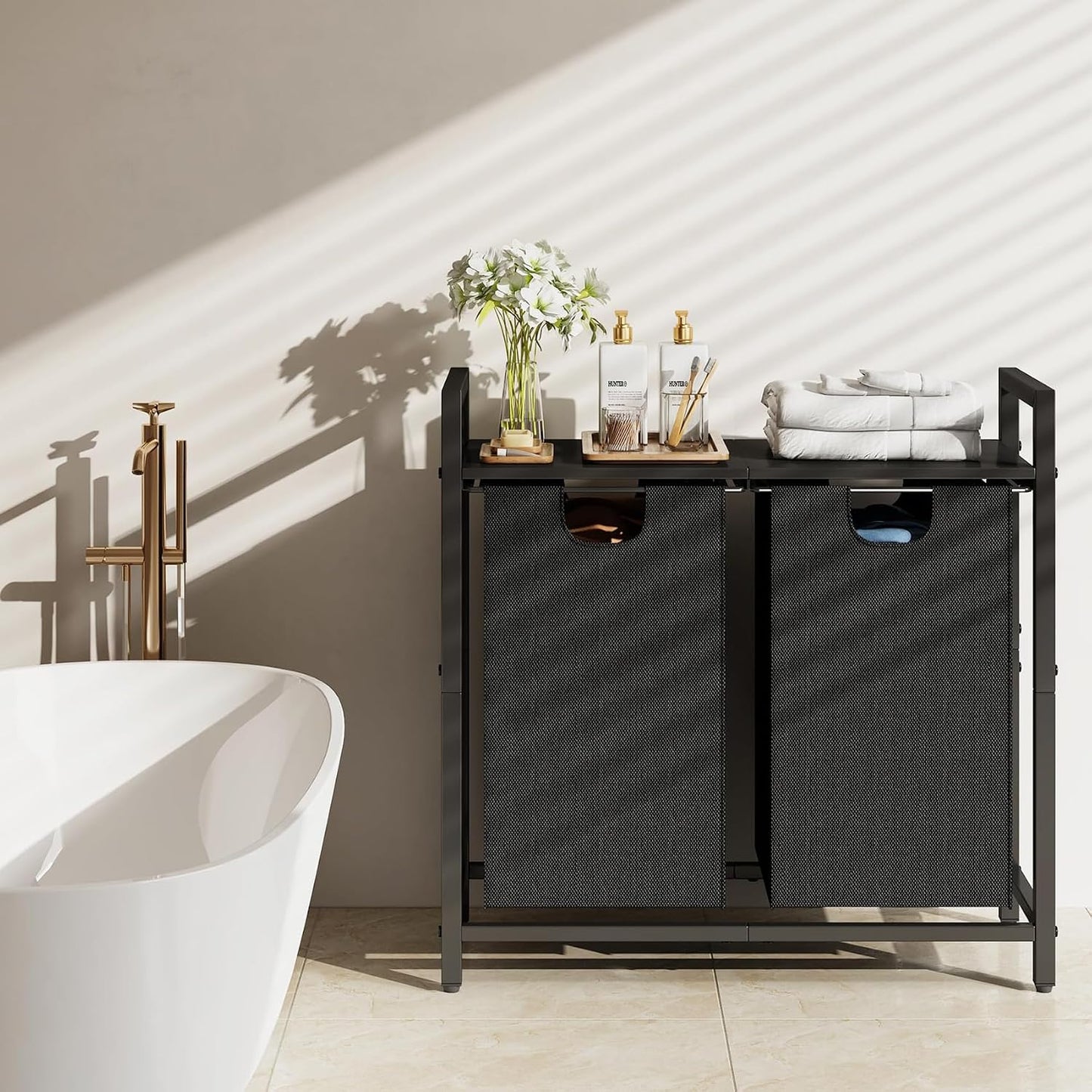 Laundry Hamper Organizer with Storage Shelf & Pull Out Bags