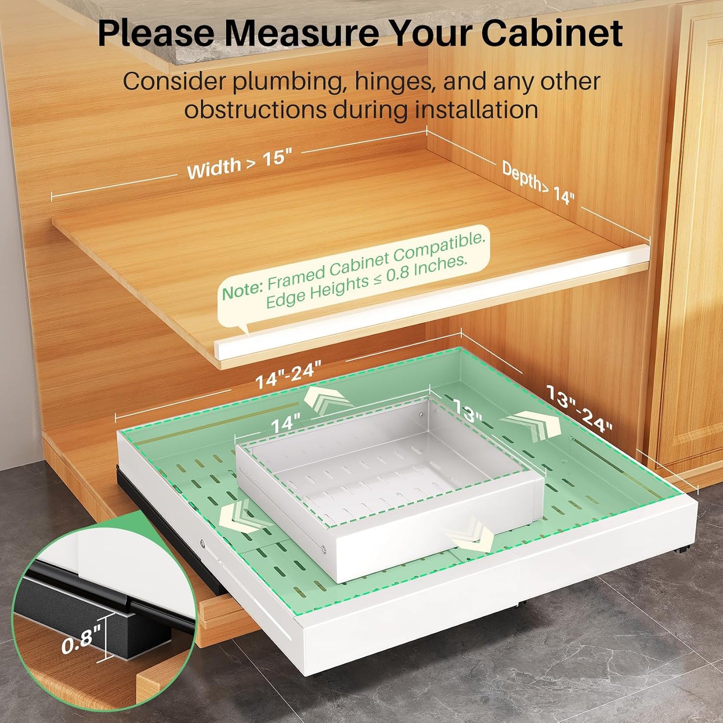 Expandable Slide Out Cabinet Organizer for Framed Cabinets