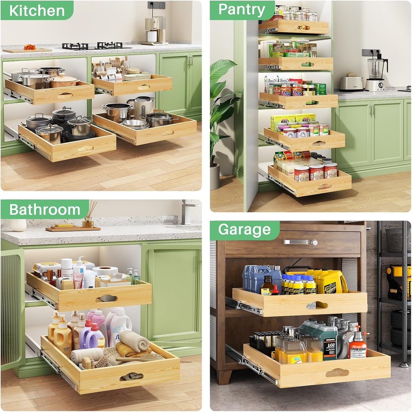Soft Close Wooden Pull Out Cabinet Organizer for Pots and Pans