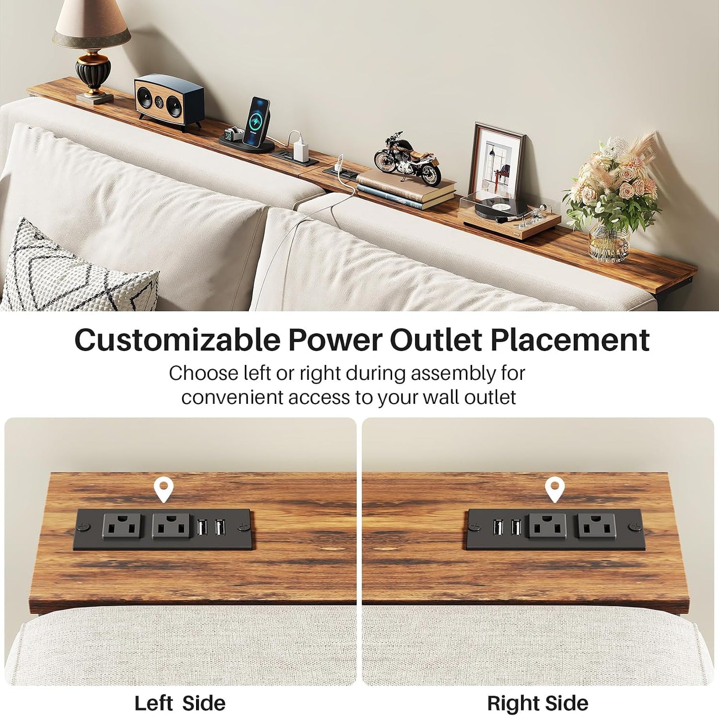 Adjustable Height Narrow Sofa Table with Charging Station & Modular Design