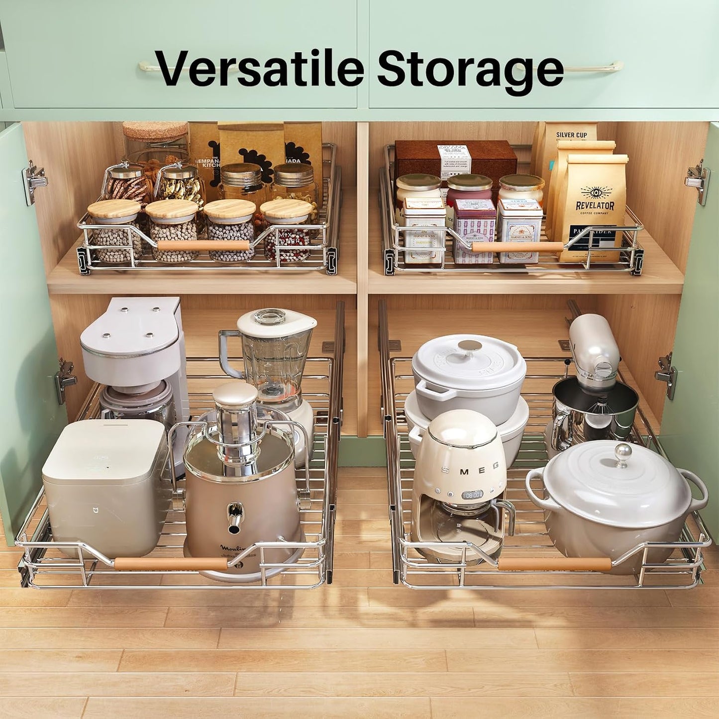 2-Tier Full-Extension Pull Out Cabinet Organizer for Pots and Pans