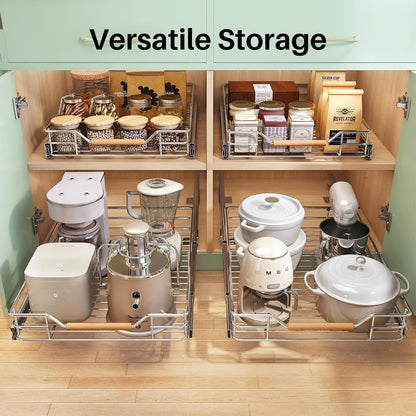 2-Tier Full-Extension Pull Out Cabinet Organizer for Pots and Pans