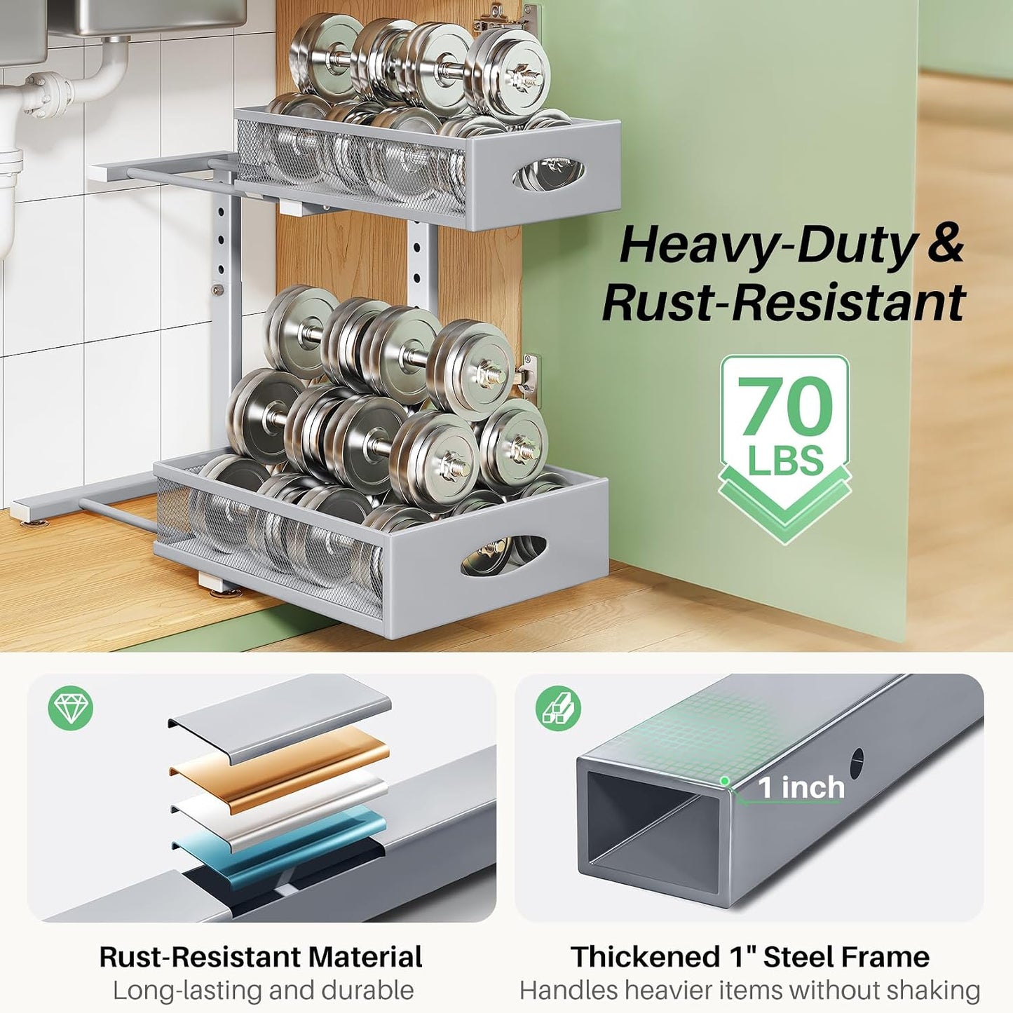 2-Tier L-Shaped Adjustable Height Under Sink Organizer & Cabinet Storage