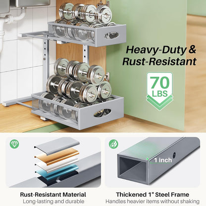 2-Tier L-Shaped Adjustable Height Under Sink Organizer & Cabinet Storage