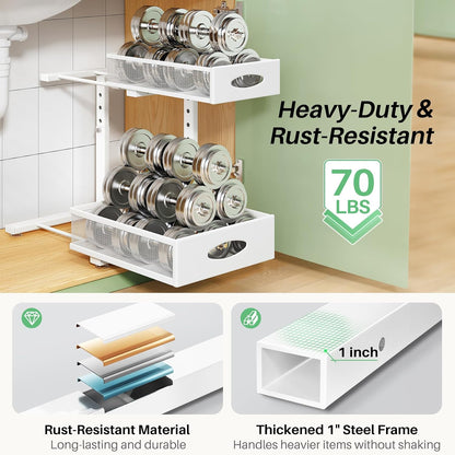 2-Tier L-Shaped Adjustable Height Under Sink Organizer & Cabinet Storage