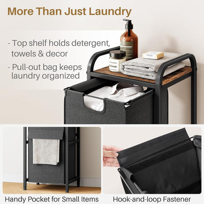 Laundry Hamper Organizer with Storage Shelf & Pull Out Bags