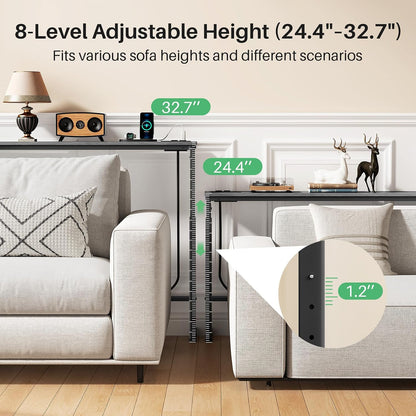 Adjustable Height Narrow Sofa Table with Charging Station & Modular Design