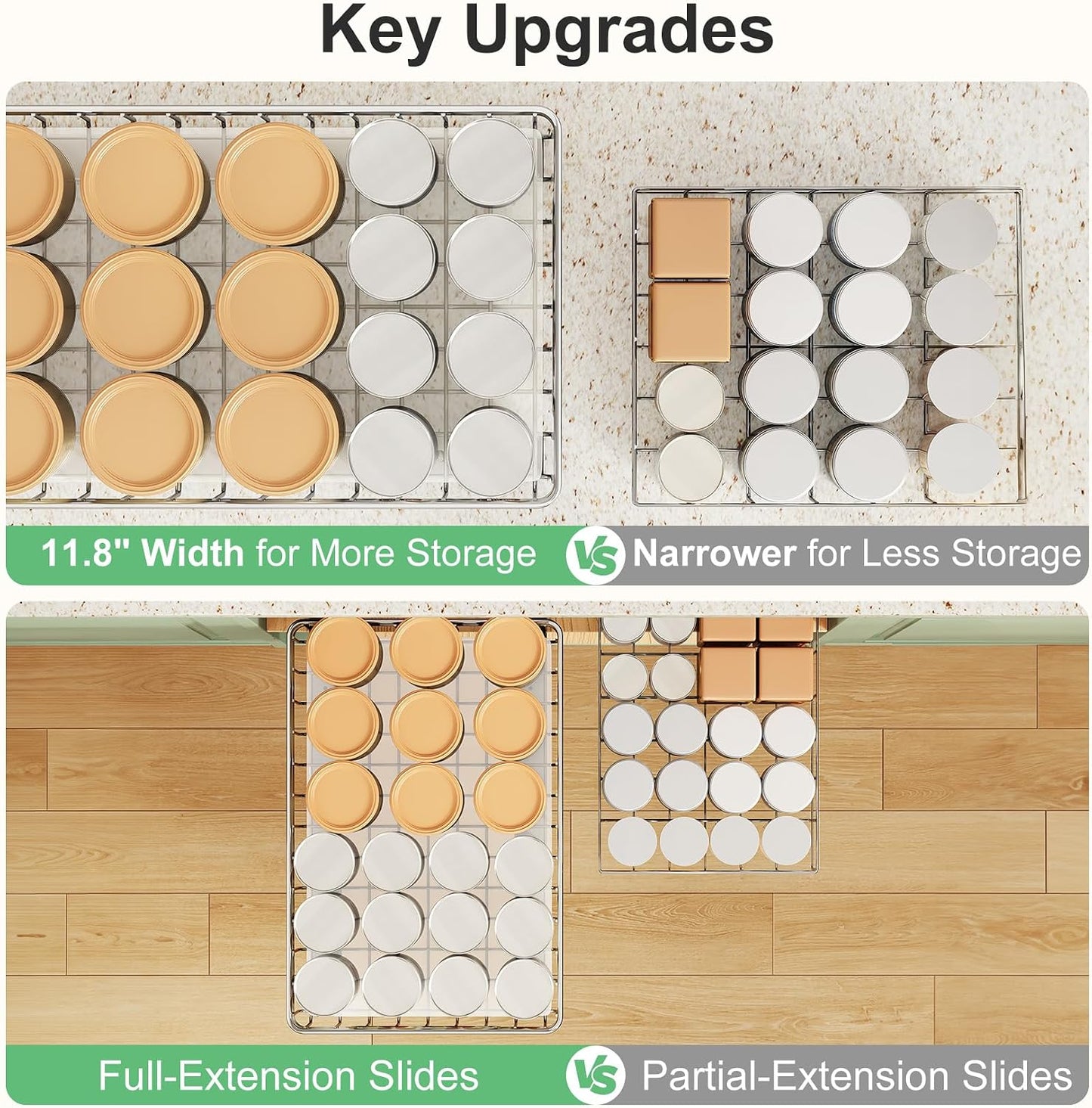 Stainless Steel Slide Out Cabinet Organizer with Silent Full-Extension Drawer