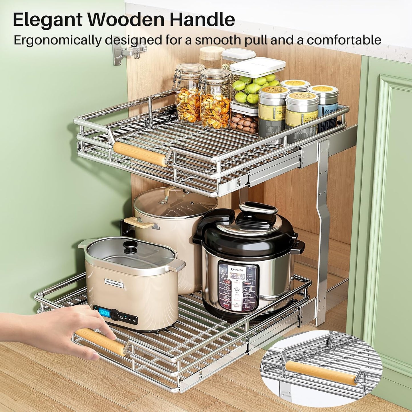 2-Tier Full-Extension Pull Out Cabinet Organizer for Pots and Pans