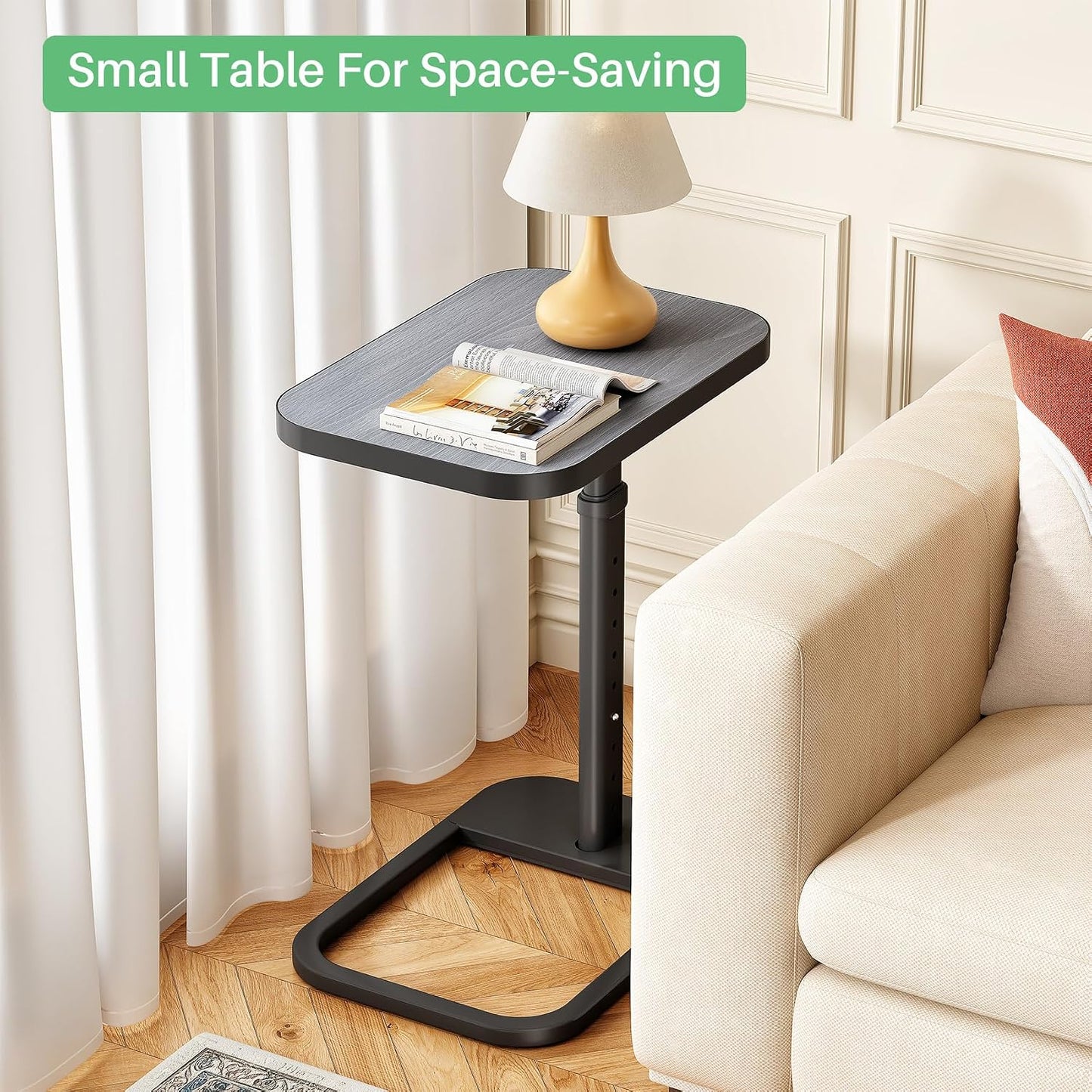 Adjustable Height C-Shaped End Table & Sliding TV Tray Couch Table