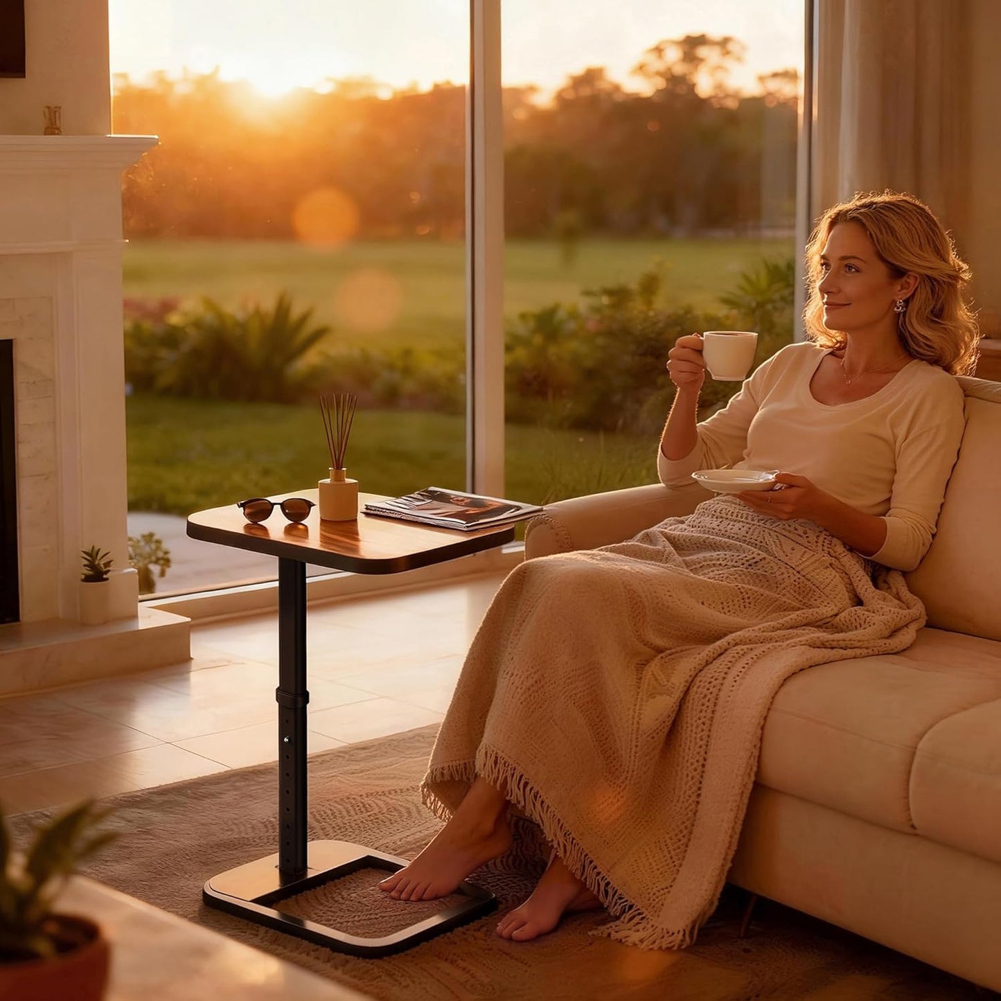 Adjustable Height TV Tray Table & C-Shaped Couch Snack Table