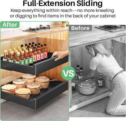 Heavy Duty Full-Extension Slide Out Cabinet Organizer with Nano Adhesive