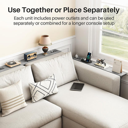 Adjustable Height Narrow Sofa Table with Charging Station & Modular Design