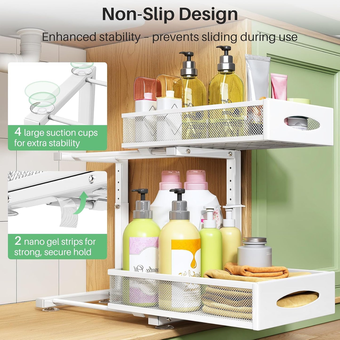 2-Tier Mesh Slide Out Under Sink Organizer & Cabinet Storage