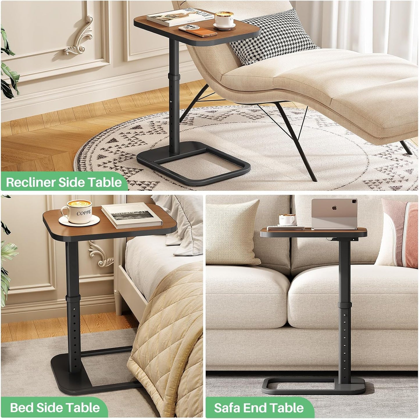 Adjustable Height TV Tray Table & C-Shaped Couch Snack Table