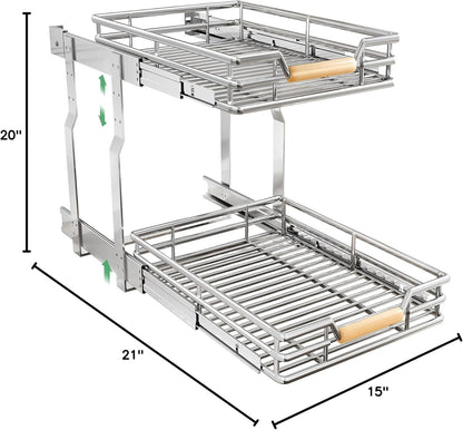 2-Tier Full-Extension Pull Out Cabinet Organizer for Pots and Pans