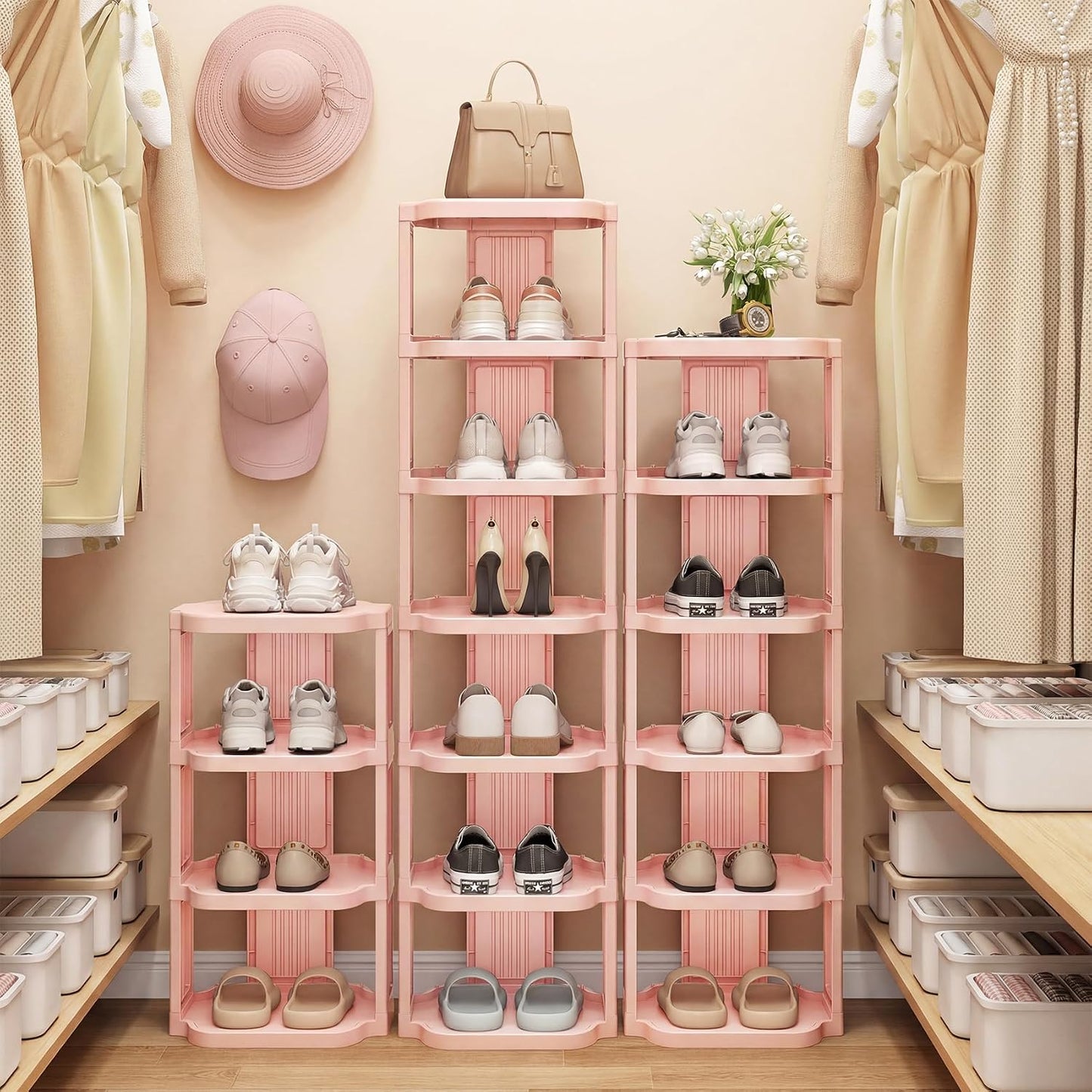 Vertical Stackable Shoe Rack & Narrow Closet Storage Organizer