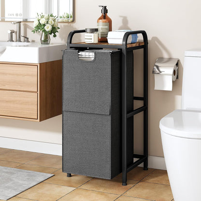 Laundry Hamper Organizer with Storage Shelf & Pull Out Bags