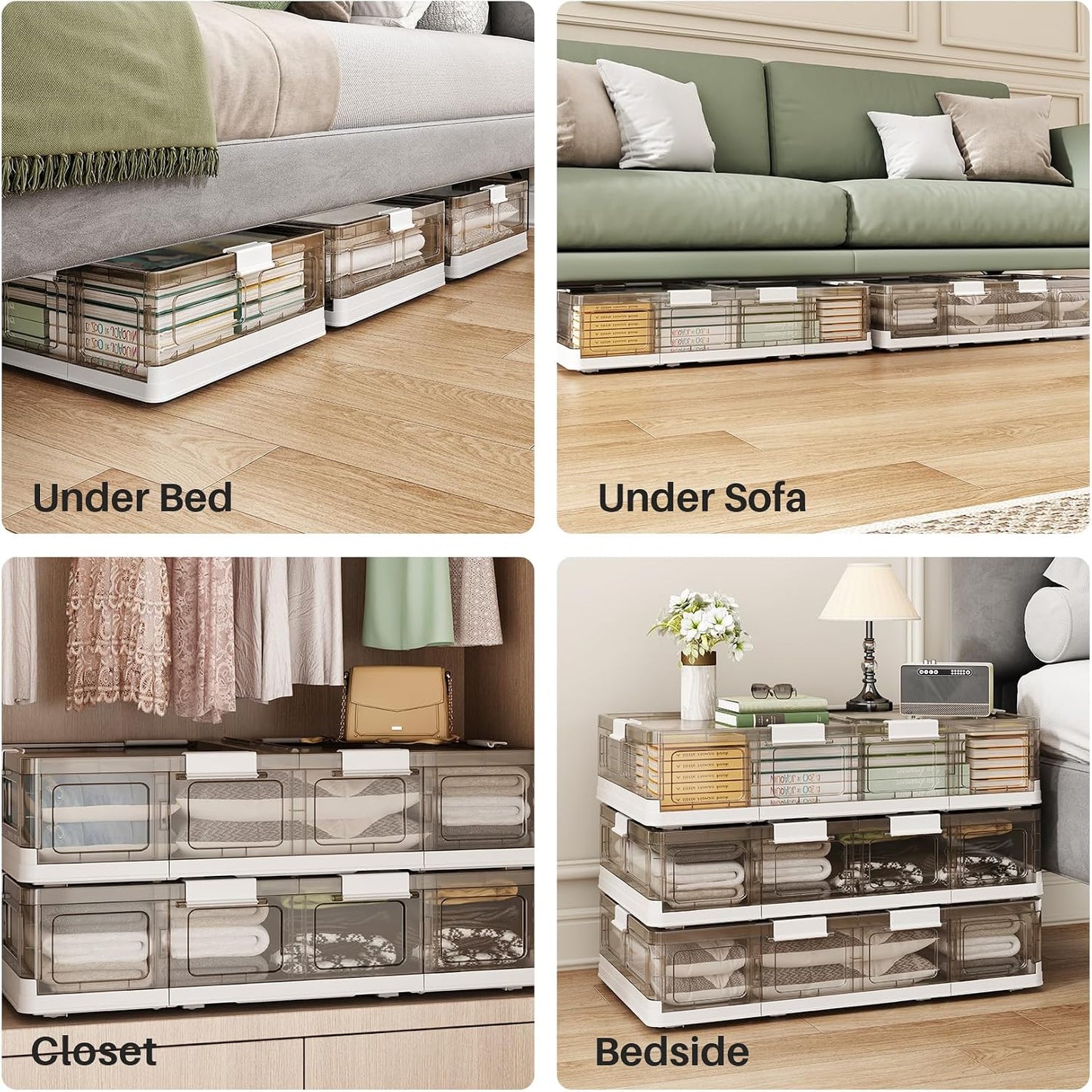 Foldable & Stackable Plastic Under Bed Storage Containers with Wheels