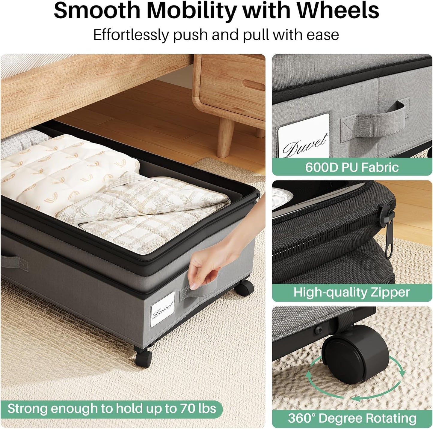 Height-Adjustable Under Bed Storage Containers with Wheels