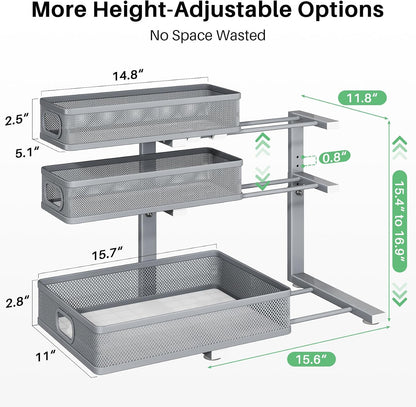 3-Tier Height Adjustable Slide Out Under Sink Organizer & Cabinet Storage