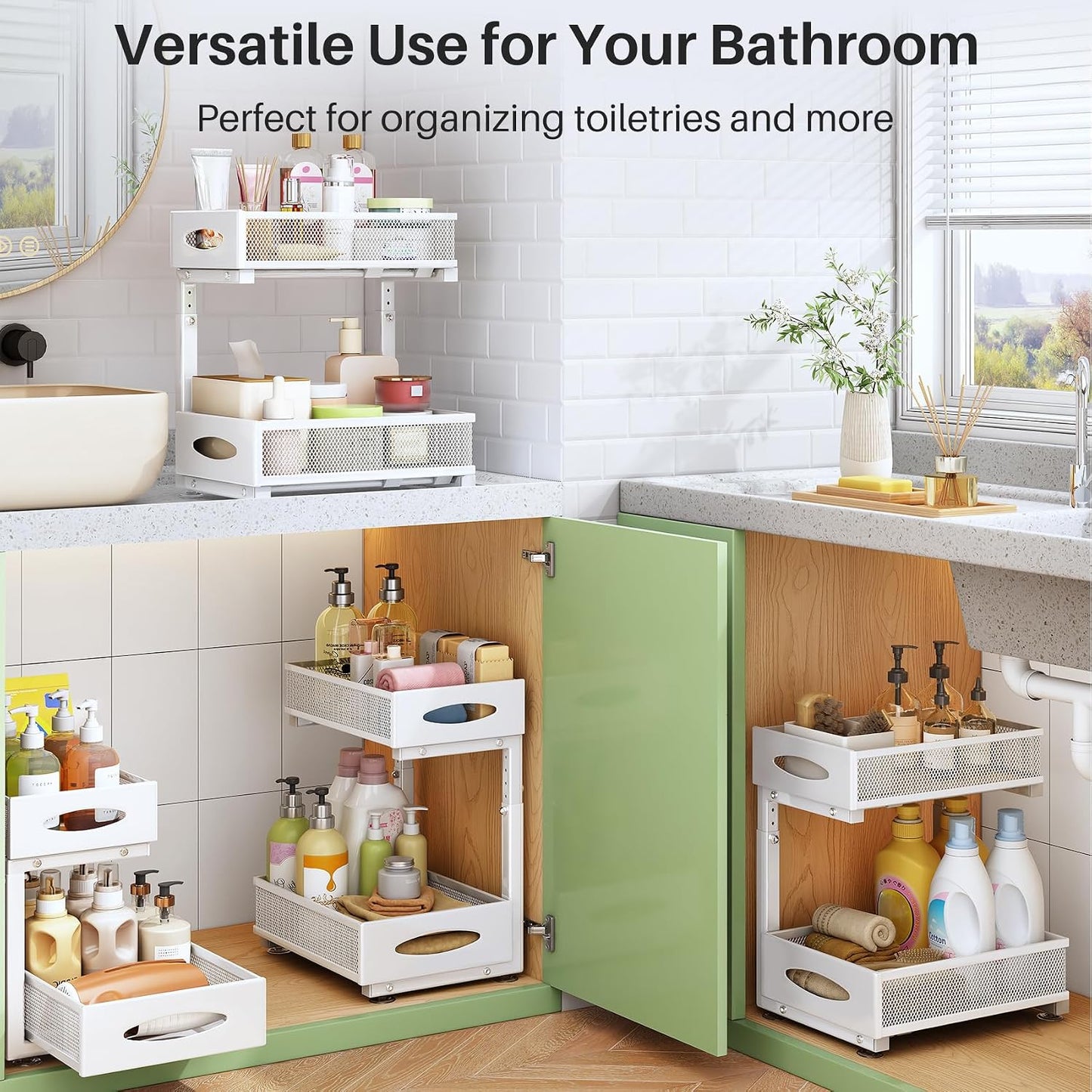 2-Tier Mesh Slide Out Under Sink Organizer & Cabinet Storage