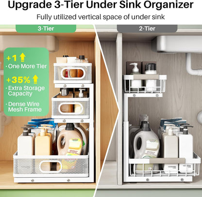 3-Tier Height Adjustable Slide Out Under Sink Organizer & Cabinet Storage