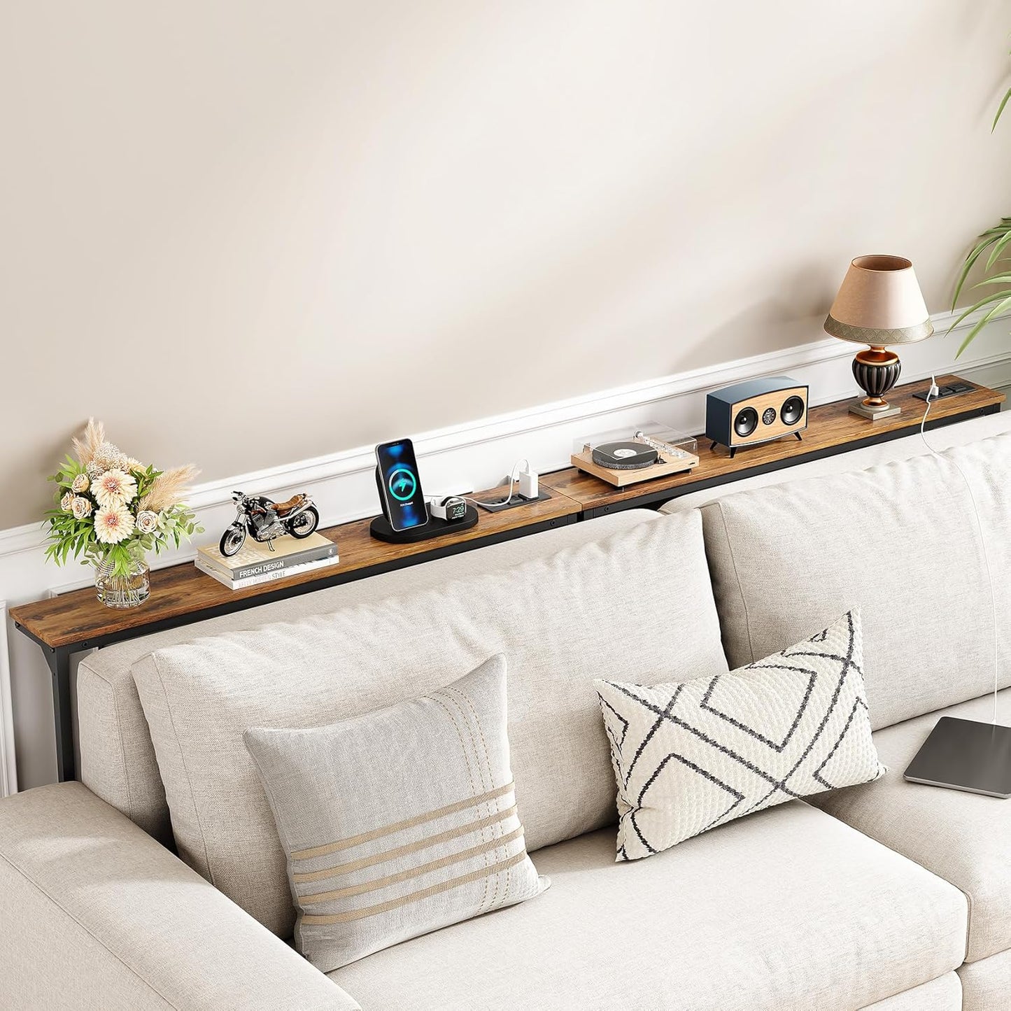 Adjustable Height Narrow Sofa Table with Charging Station & Modular Design