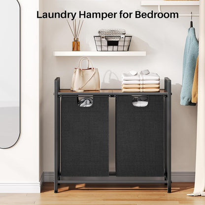 Laundry Hamper Organizer with Storage Shelf & Pull Out Bags