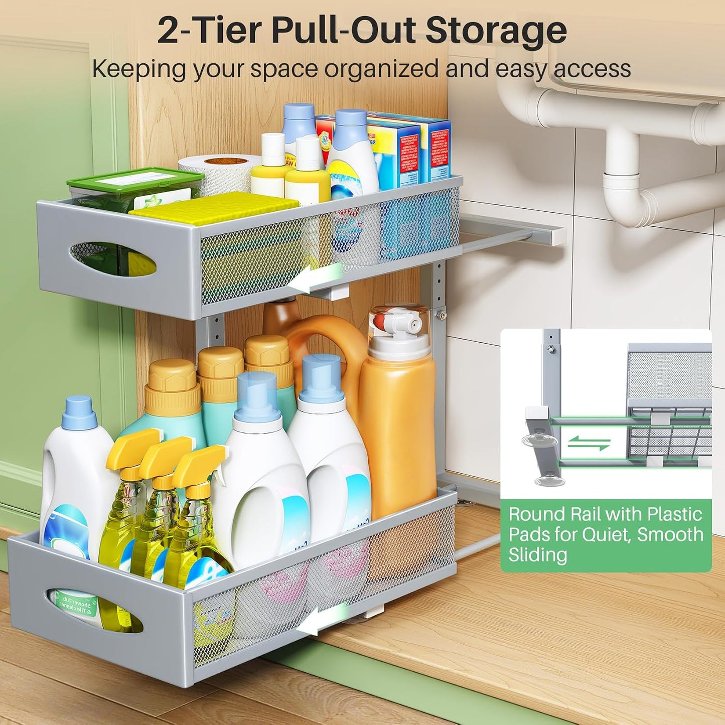 2-Tier Mesh Slide Out Under Sink Organizer & Cabinet Storage