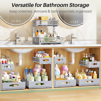 2-Tier L-Shaped Adjustable Height Under Sink Organizer & Cabinet Storage