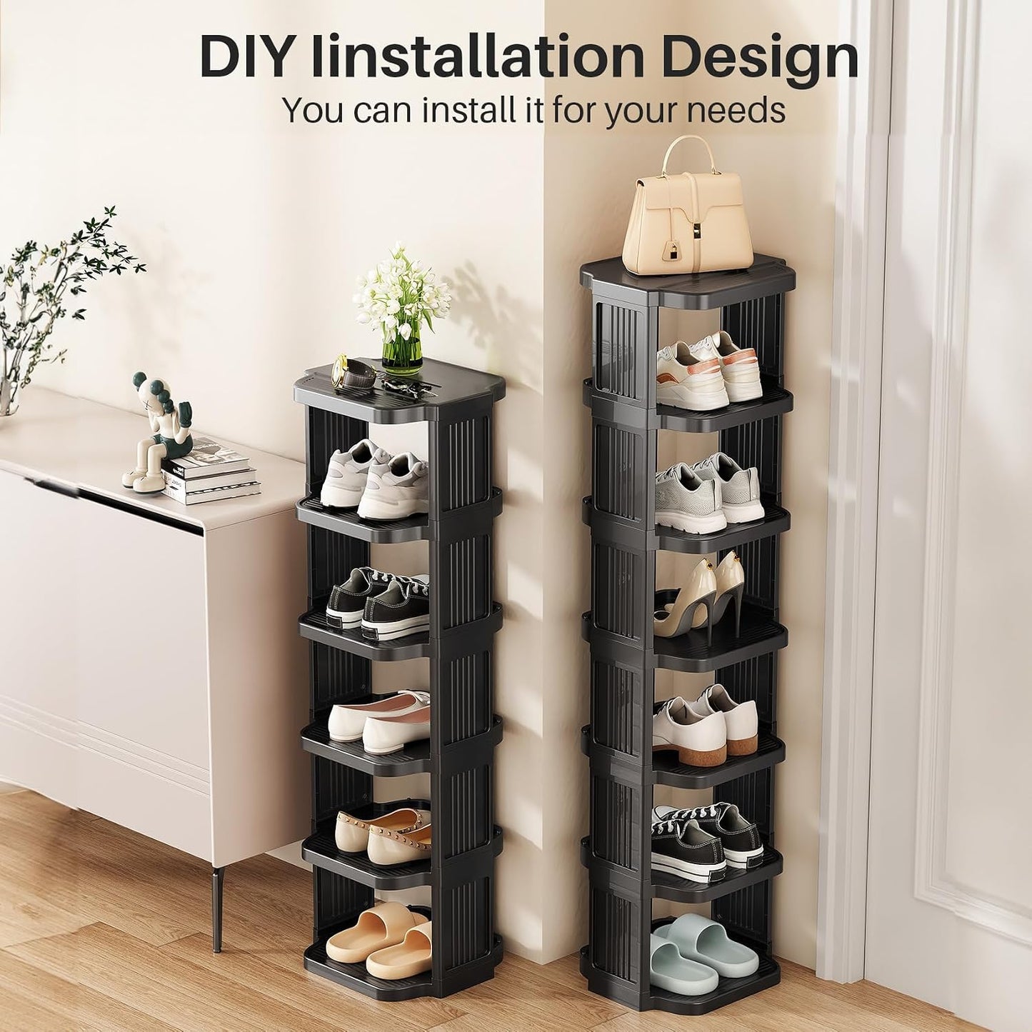 Vertical Stackable Shoe Rack & Narrow Closet Storage Organizer