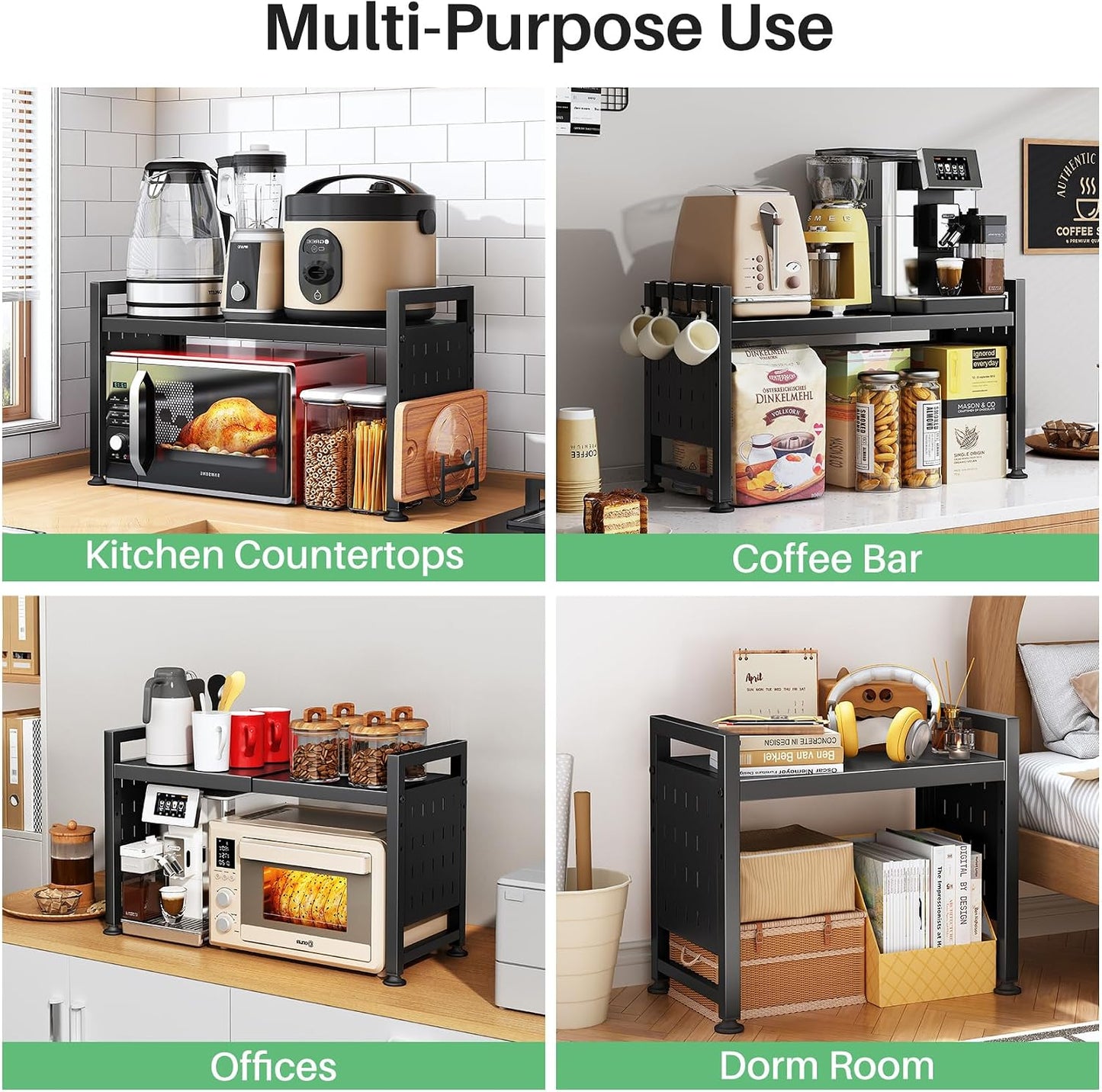 Expandable 2-Tier Microwave Stand & Heavy Duty Countertop Storage Rack