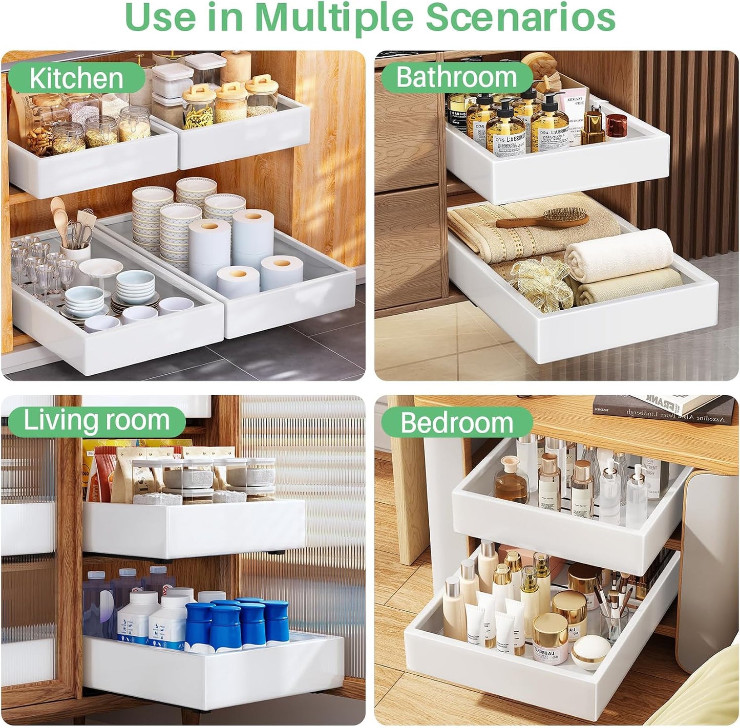 Heavy Duty Full-Extension Slide Out Cabinet Organizer with Nano Adhesive