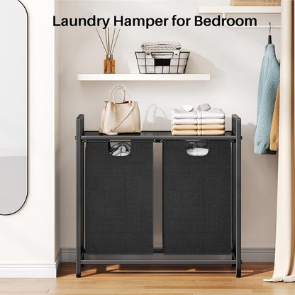 Laundry Hamper Organizer with Storage Shelf & Pull Out Bags