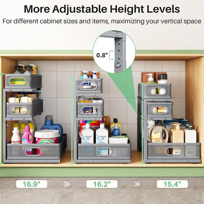 3-Tier Height Adjustable Slide Out Under Sink Organizer & Cabinet Storage