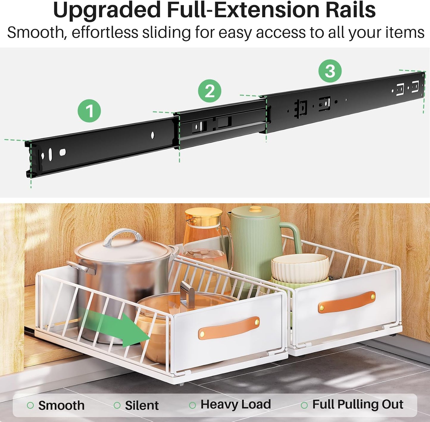 Heavy Duty Sliding Mesh Cabinet Organizer & Pull Out Pantry Drawer