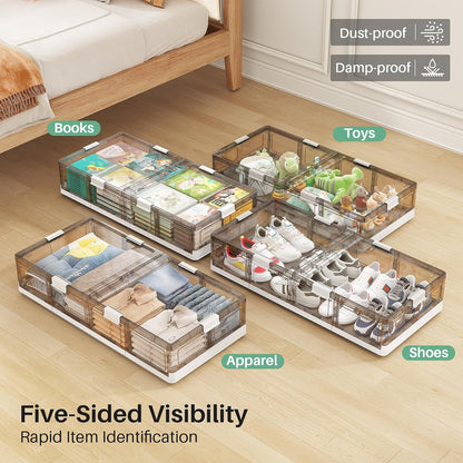 Foldable & Stackable Plastic Under Bed Storage Containers with Wheels