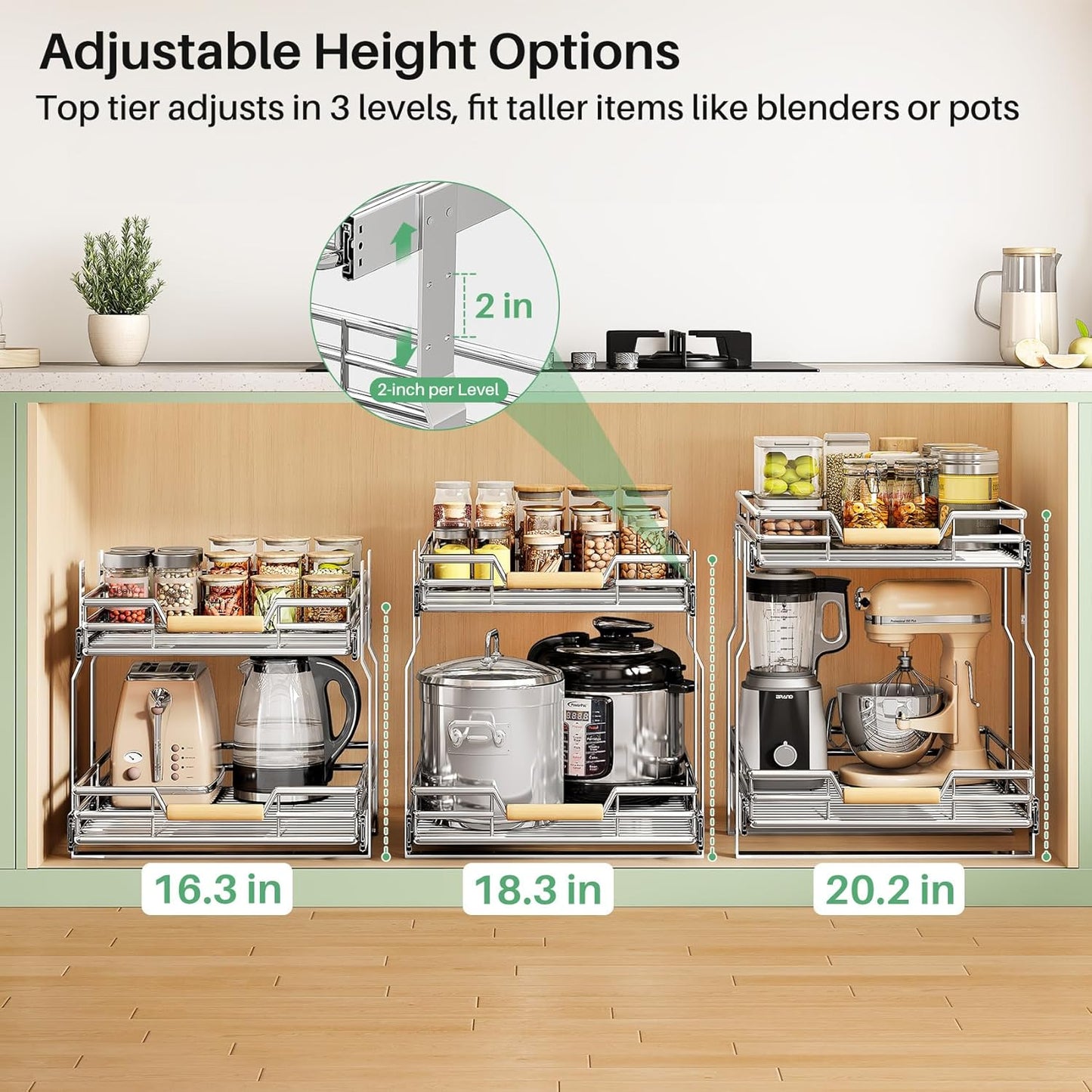 2-Tier Full-Extension Pull Out Cabinet Organizer for Pots and Pans