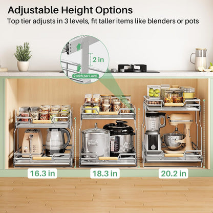 2-Tier Full-Extension Pull Out Cabinet Organizer for Pots and Pans
