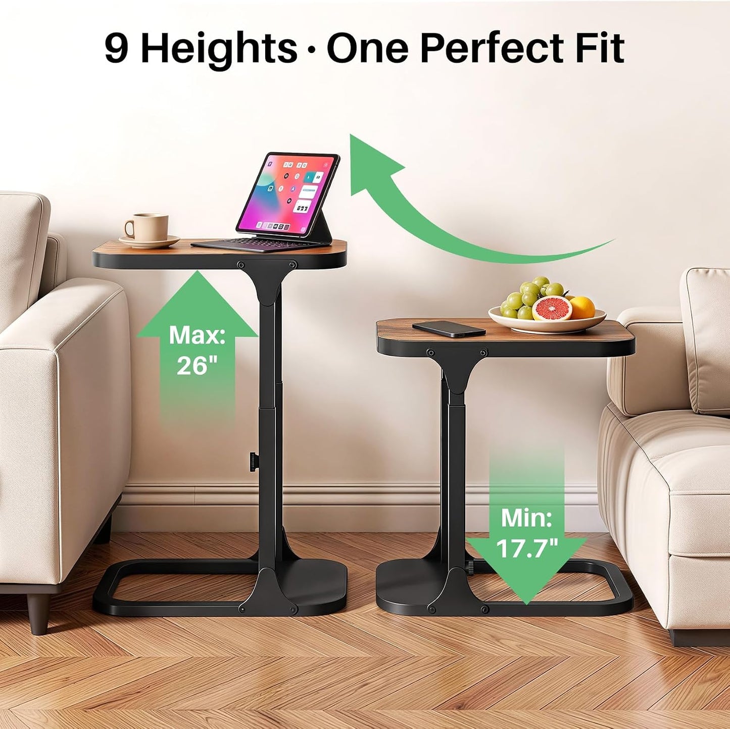 Height Adjustable End Table & Portable TV Tray Desk