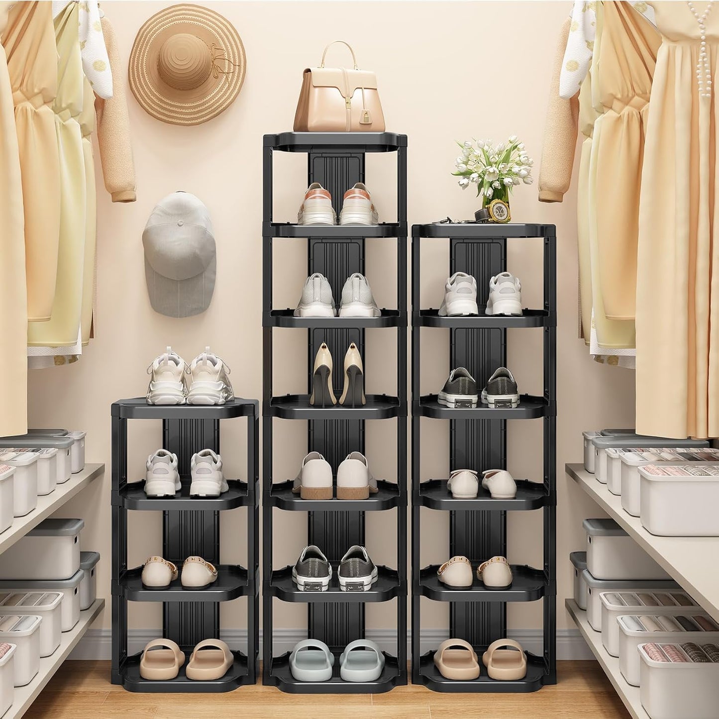 Vertical Stackable Shoe Rack & Narrow Closet Storage Organizer