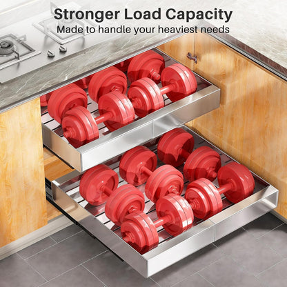 Expandable Stainless Steel Pull Out Cabinet Organizer & Slide Out Drawer