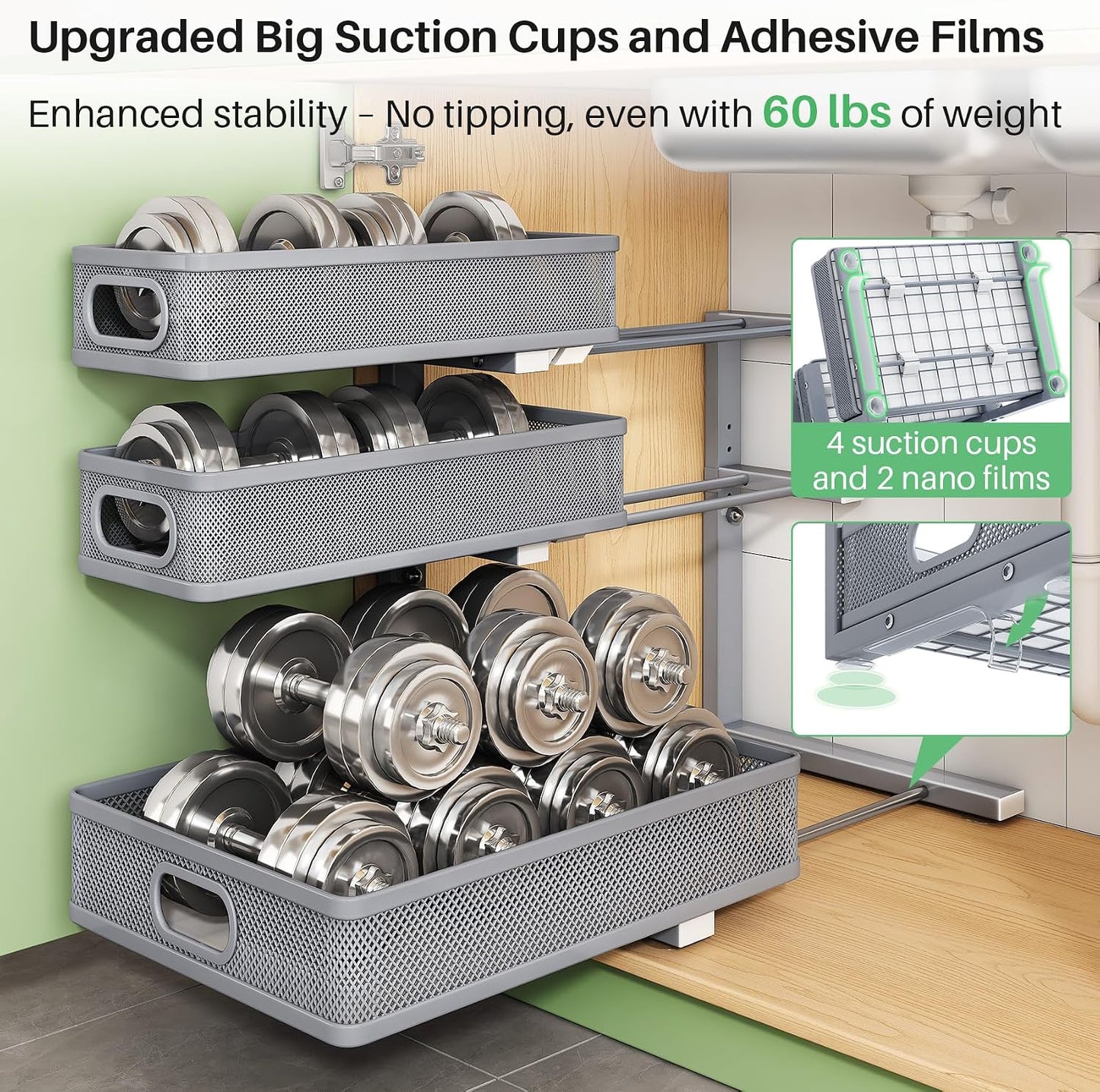 3-Tier Height Adjustable Slide Out Under Sink Organizer & Cabinet Storage