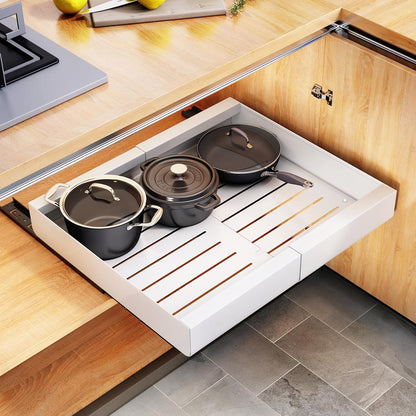 Expandable Stainless Steel Pull Out Cabinet Organizer & Slide Out Drawer