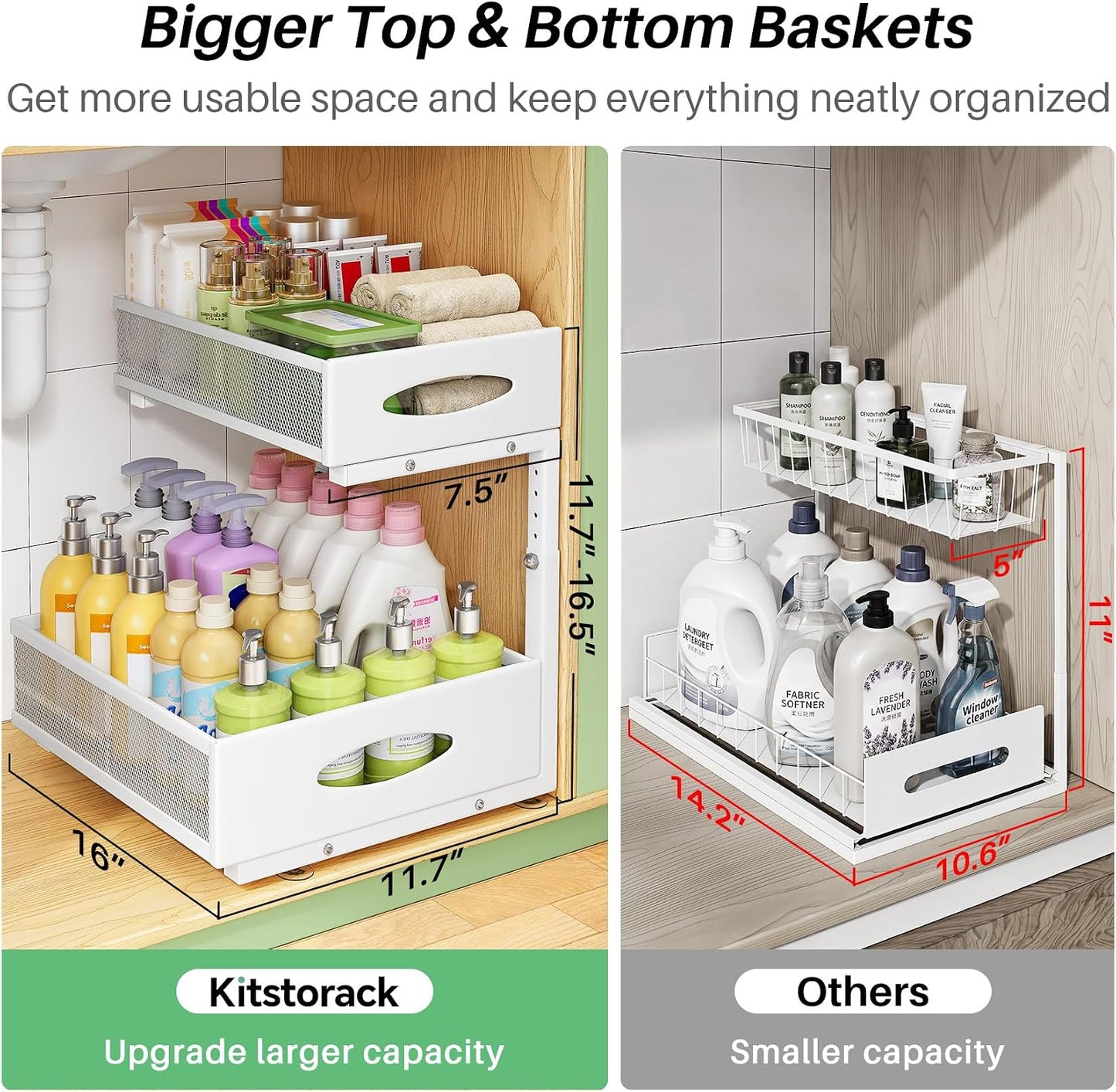 2-Tier L-Shaped Adjustable Height Under Sink Organizer & Cabinet Storage