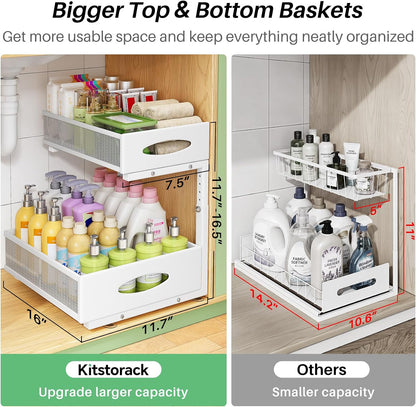 2-Tier L-Shaped Adjustable Height Under Sink Organizer & Cabinet Storage