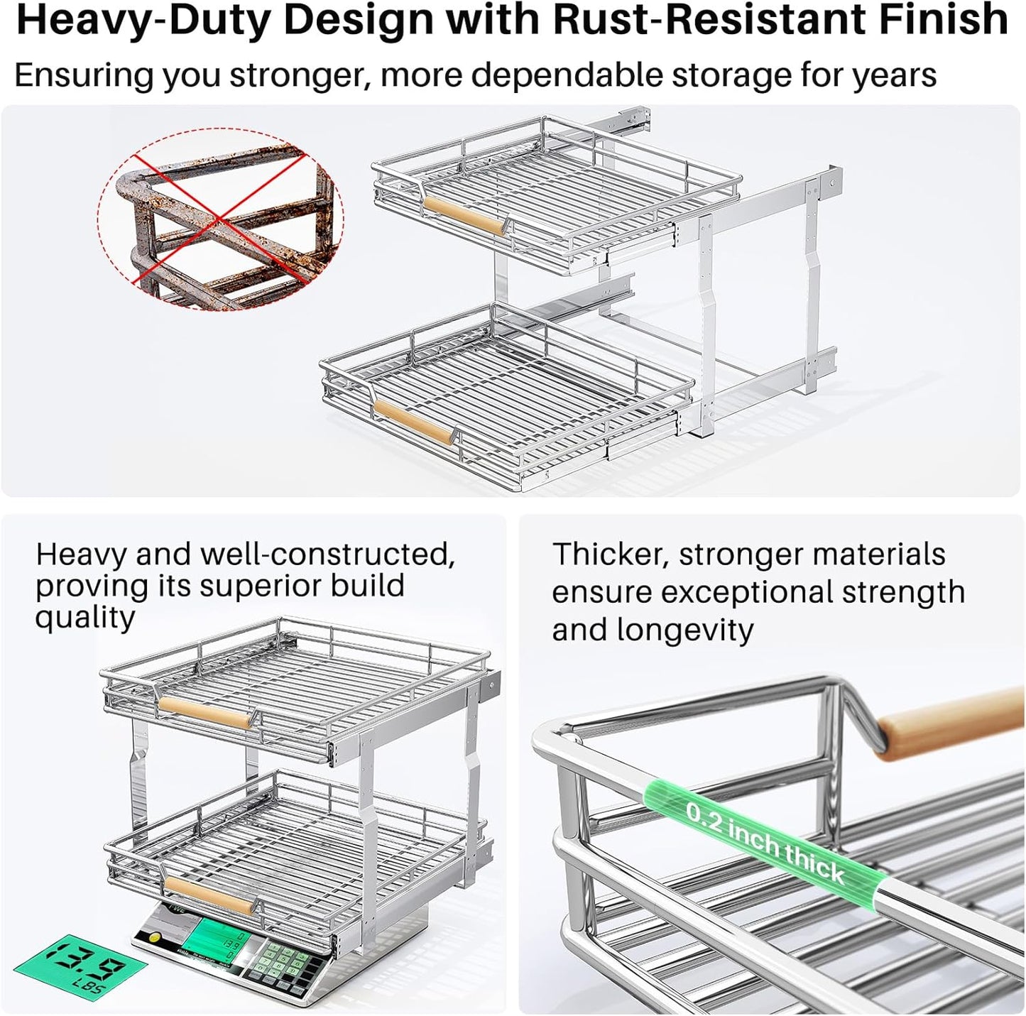2-Tier Full-Extension Pull Out Cabinet Organizer for Pots and Pans