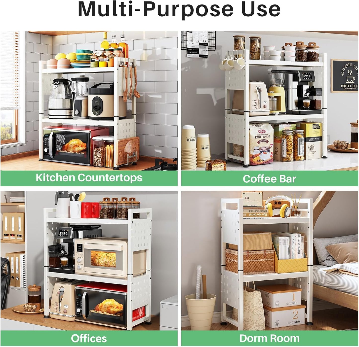 Expandable 2-Tier Microwave Stand & Heavy Duty Countertop Storage Rack