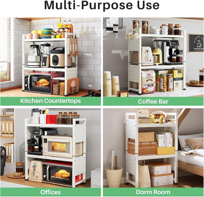 Expandable 2-Tier Microwave Stand & Heavy Duty Countertop Storage Rack